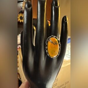 Bumble Bee Jasper ring size 10 long sterling silver 925 women